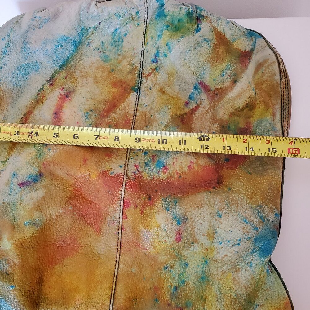Lucky leather rainbow cowgirl hippie XL tote dyed orange blue green yellow red - Picture 13 of 15